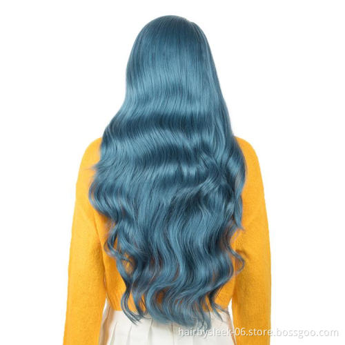 29 Inch Fog Blue Color Arika Synthetic Lace Front Wigs Body Wave HD Lace Front Side Part Wig Synthetic hair wigs For black Women
